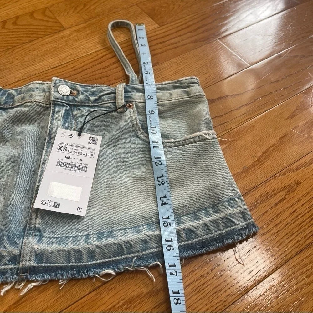 ZARA TRF‎ DENIM SKIRT EFFECT CROP JEAN TOP Sz XS